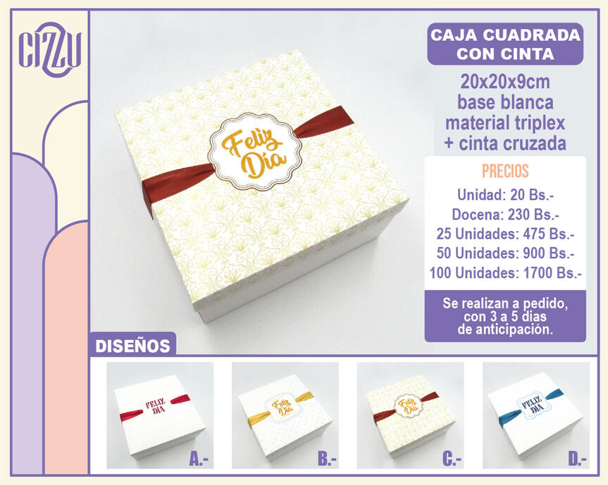 CAJA CUADRADA CON CINTA