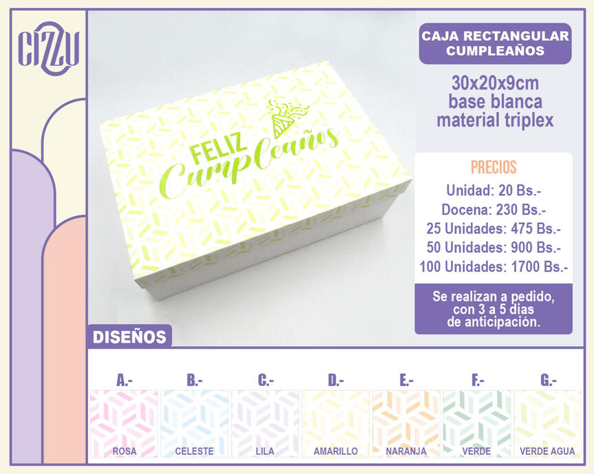 CAJA RECTANGULAR CUMPLEAÑOS